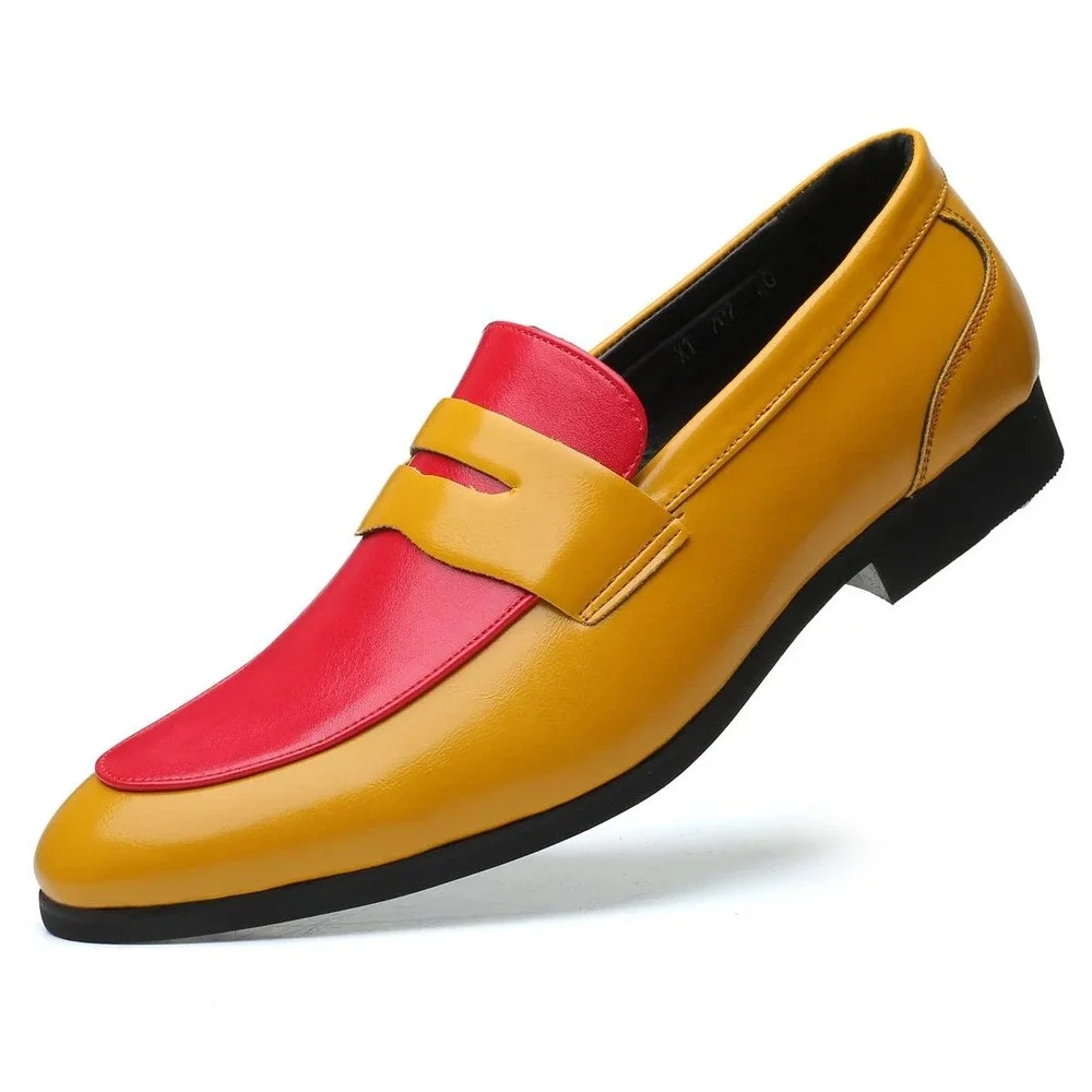 Men's Two-Tone Yellow and Red Slip-On Loafers